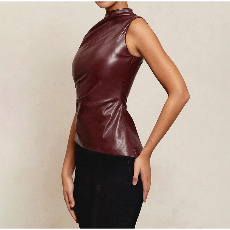 High Neck Leather Top - Videre