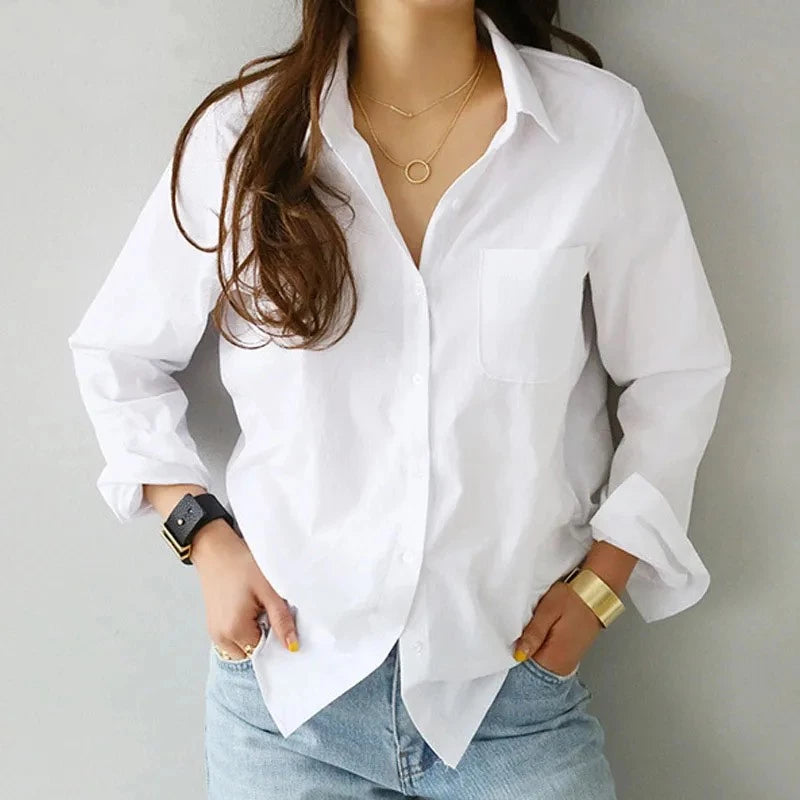 Loose Fit White Button Up Shirt - Videre