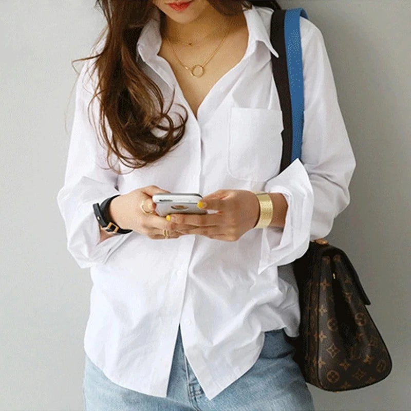 Loose Fit White Button Up Shirt - Videre