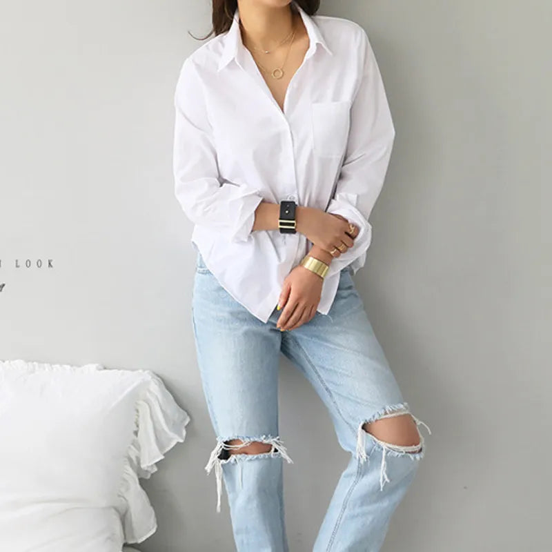 Loose Fit White Button Up Shirt - Videre