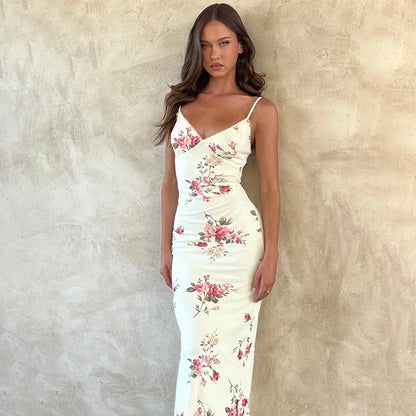 Floral Print V-Neck Maxi Dress - Videre