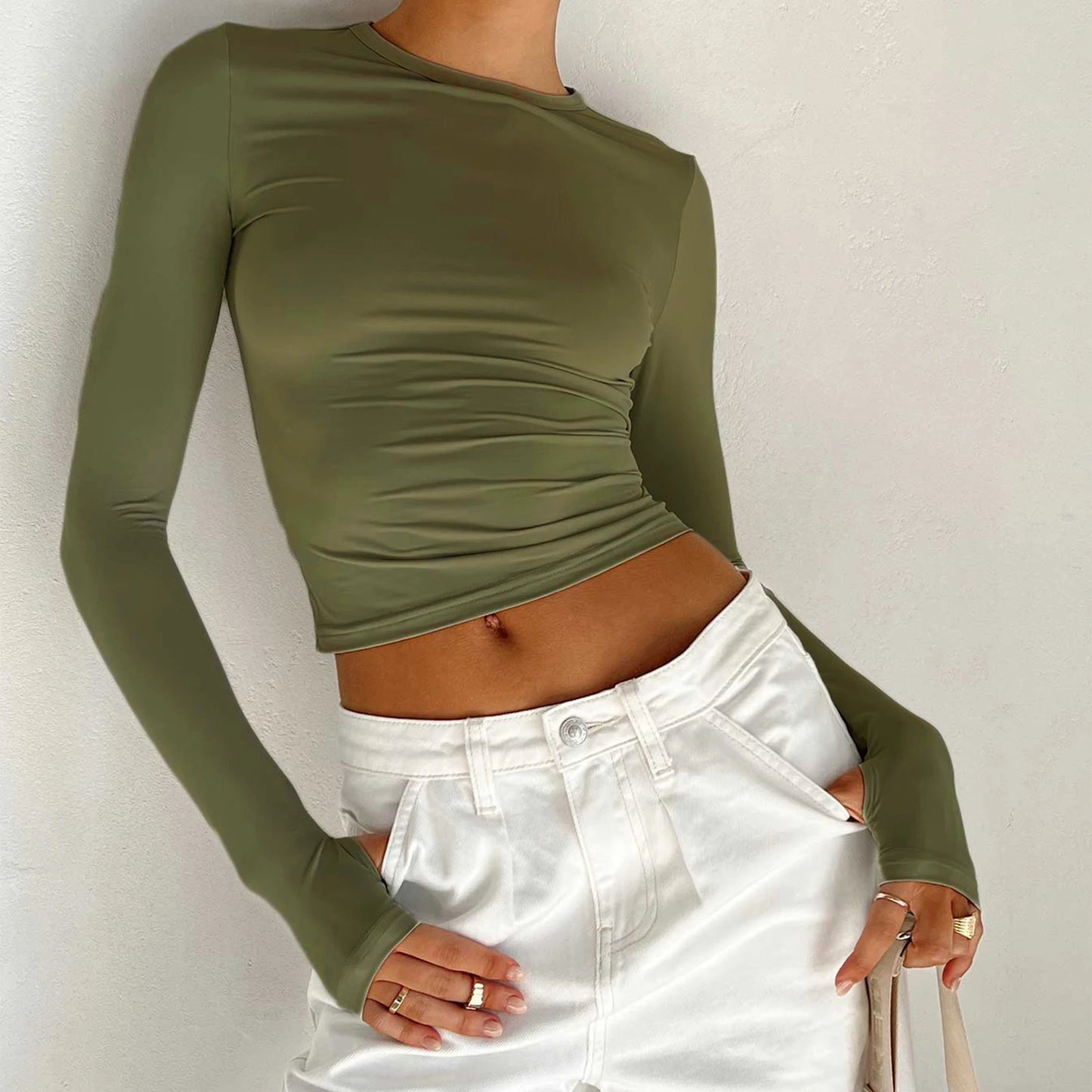 Crewneck Long Sleeve Cropped Top - Videre