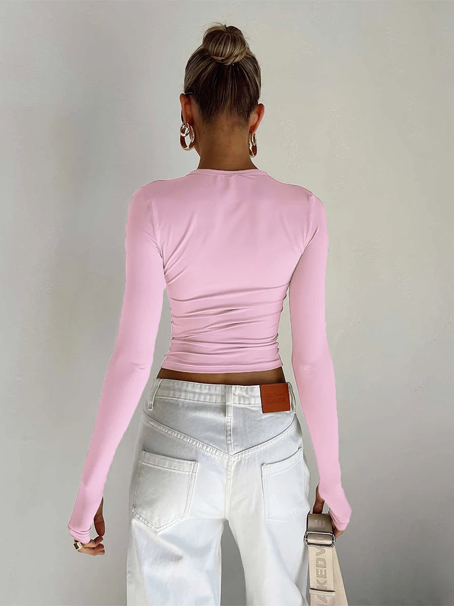 Crewneck Long Sleeve Cropped Top - Videre