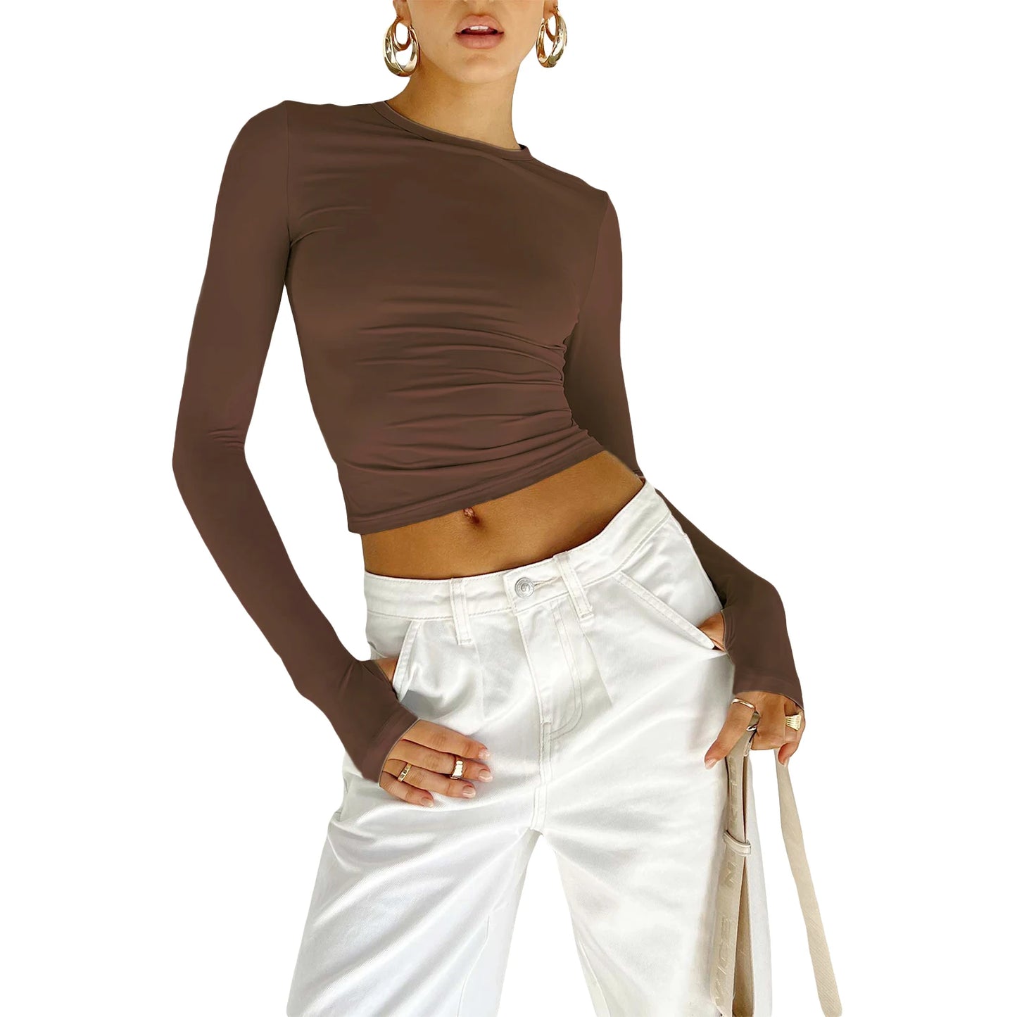 Crewneck Long Sleeve Cropped Top - Videre