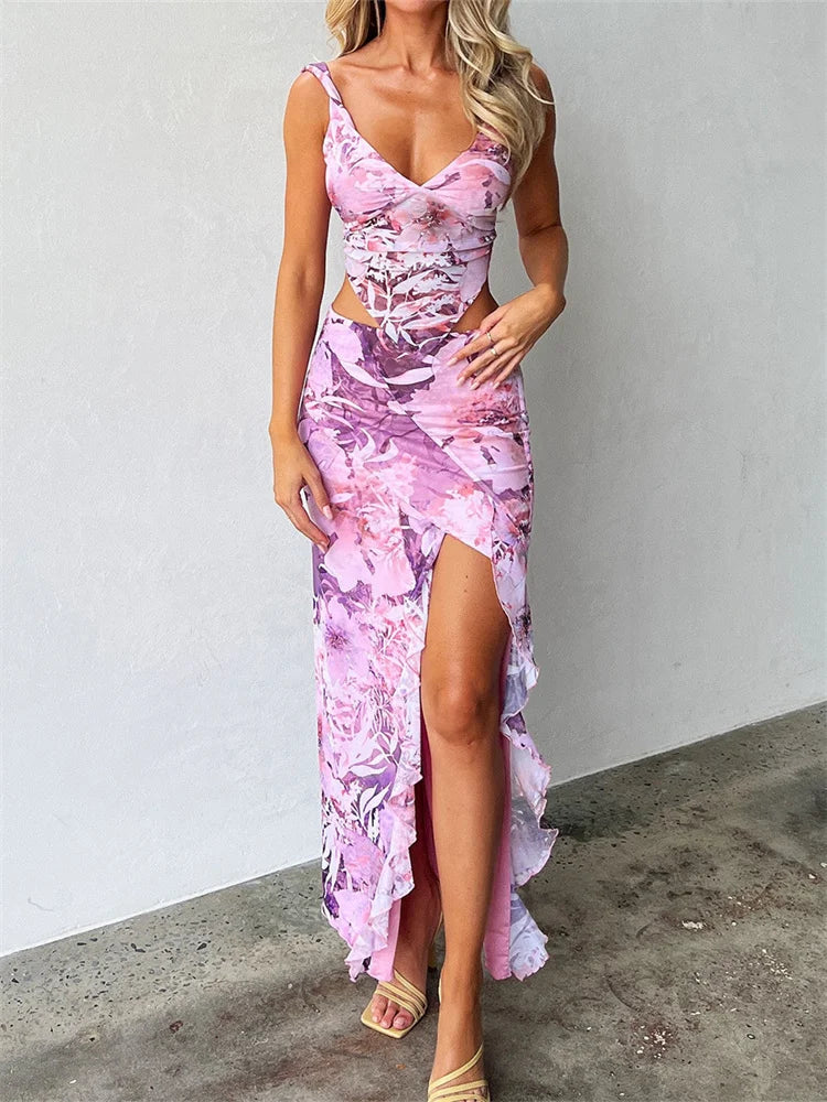 Slit Front Matching Maxi Skirt Set - Videre