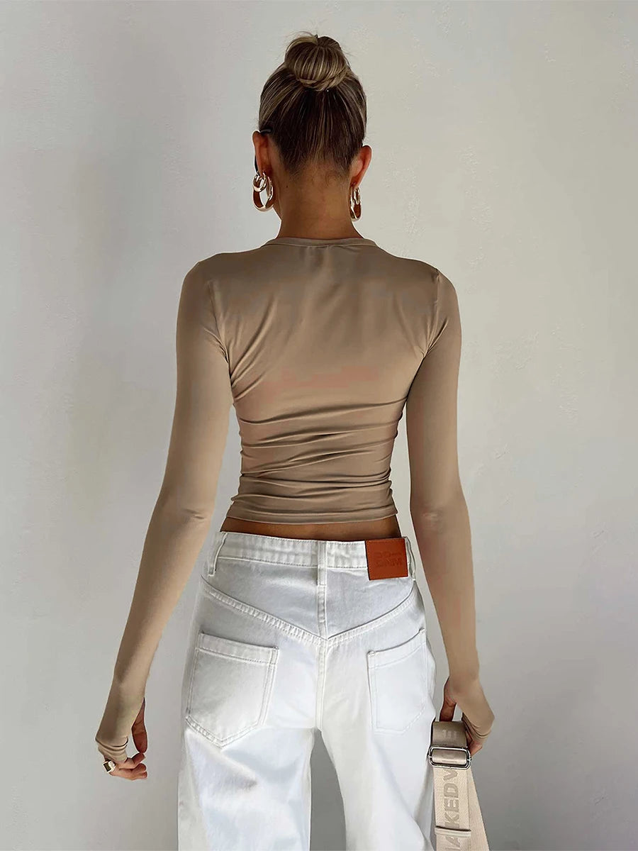 Crewneck Long Sleeve Cropped Top - Videre