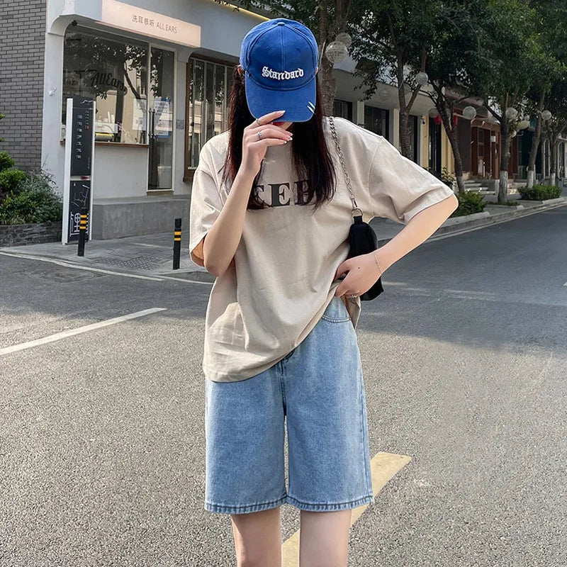 Summer Blue High Waisted Denim Shorts Korean Style Wide Leg Videre