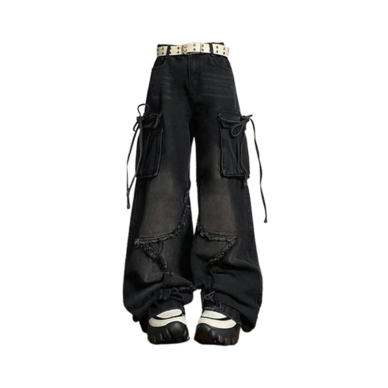 Black Baggy Detail Cargos - Videre