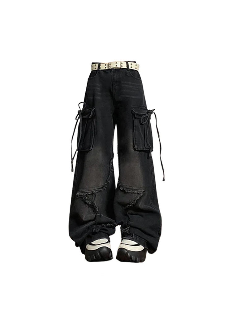 Black Baggy Detail Cargos - Videre