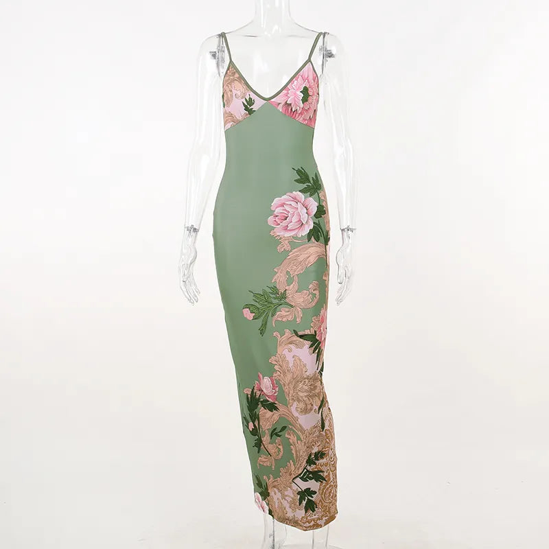 Floral Print V-Neck Maxi Dress - Videre