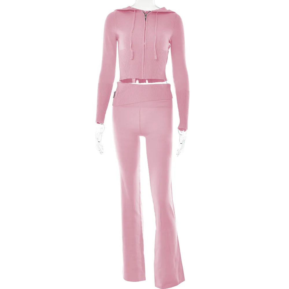 Two Piece Knitted Zip-Up Loungewear - Videre