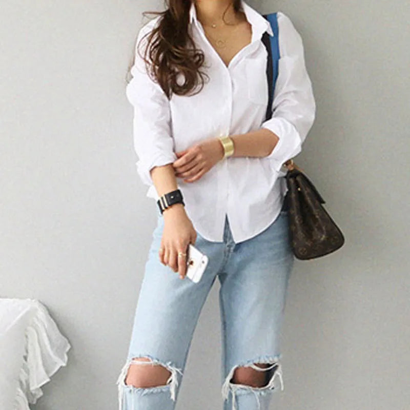 Loose Fit White Button Up Shirt - Videre