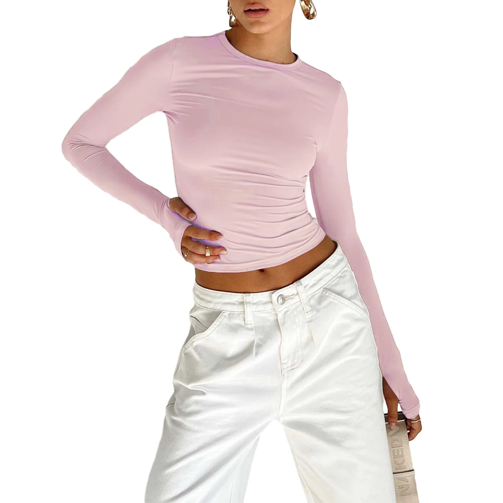 Crewneck Long Sleeve Cropped Top - Videre