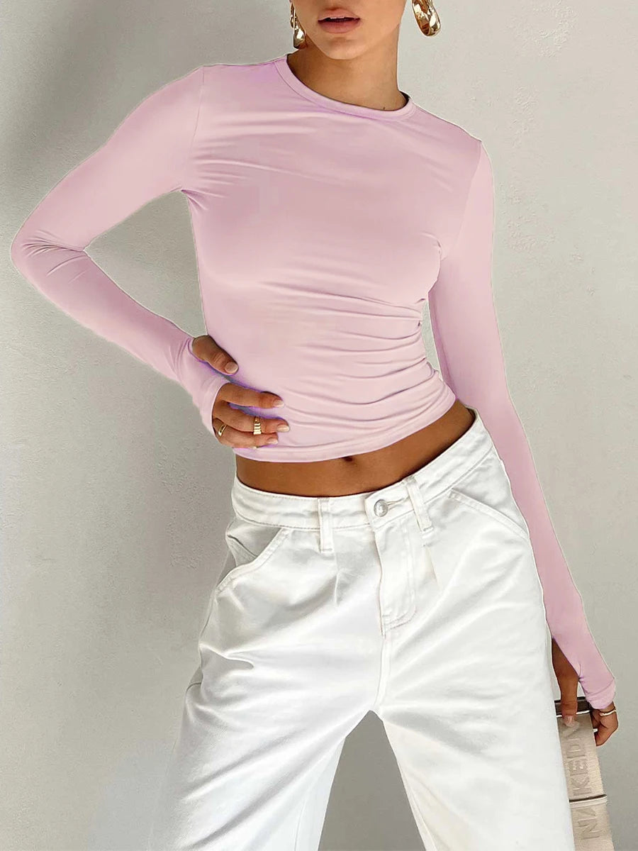 Crewneck Long Sleeve Cropped Top - Videre