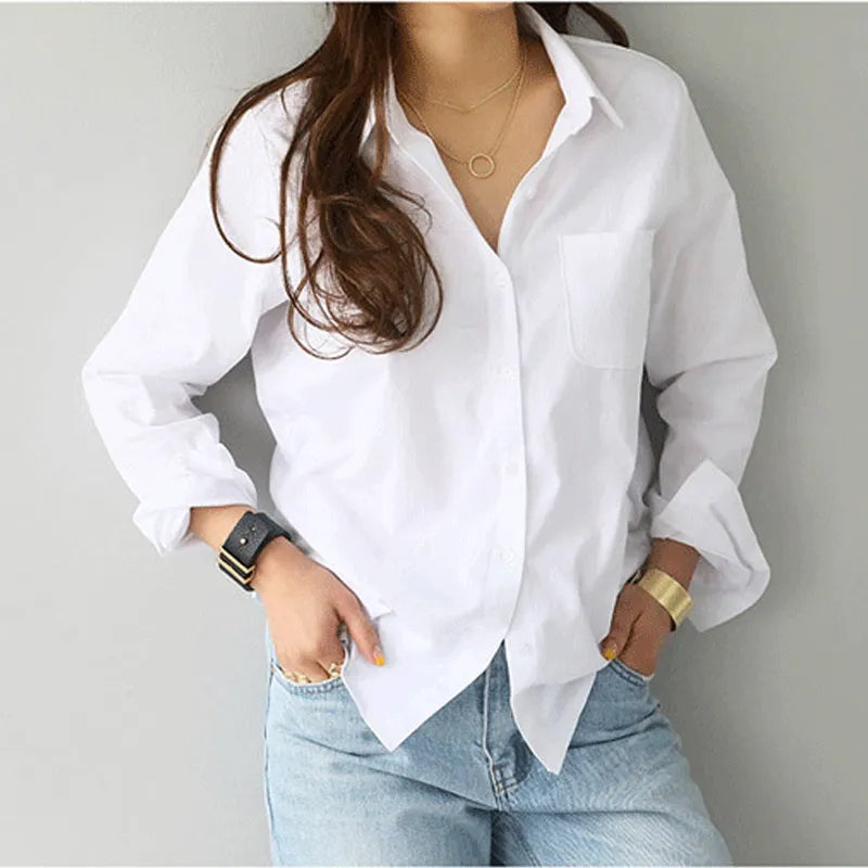 Loose Fit White Button Up Shirt - Videre